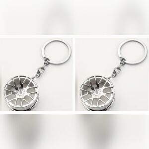 2  NEW Car Wheel Rim Metal Keychains Silver